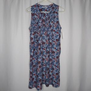 Sonoma Linen Blend Dress Small Sleeveless Pocket Floral Pleated USA Patriotic‎